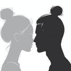 cameo  Female and Male faces silhouettes in vintage cameo style