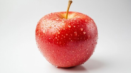 Fresh Red Apple with Stem and Water Droplets