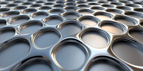 Obraz premium industrial metal design, a d web banner displays polished metal ingots and casting molds in a futuristic symmetrical design with a metallic gradient effect