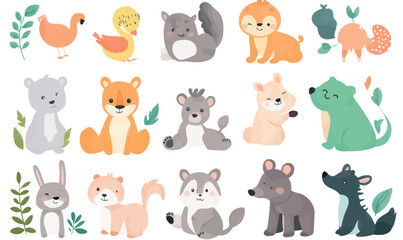 Obraz premium Adorable Cartoon Baby Animals Vector Set for Kids' Designs and Projects