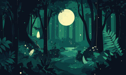 Obraz premium Mystical Moonlit Forest Adventure with Wild Nocturnal Wildlife Path