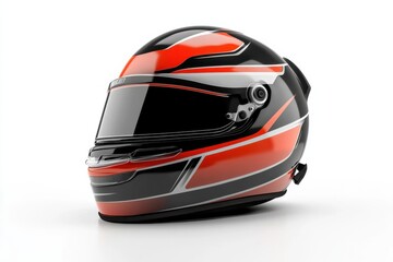 Sleek racing helmet with vibrant orange and black design ready for the track isolated on transparent background