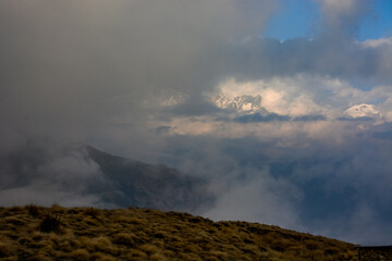 sunset over the mountains, Nepal Himalaya