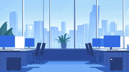 Naklejka premium Empty office interior with city view. Modern workplace
