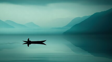   A person relaxing in a boat surrounded by stunning mountain views on a serene body of water