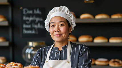Middle-Aged Female Chef in Bakery Shop – Professional and Passionate Baker