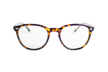 Stylish tortoiseshell eyeglasses set against a clean, bright background showcasing modern design isolated on transparent background