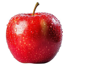Fresh red apple glistens with droplets against a soft, light background in a minimalist setting isolated on transparent background