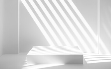 Obraz premium White minimalist podium with soft shadows and natural light. Elegant architectural background with a clean aesthetic.