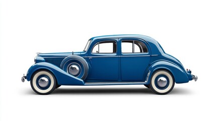 Obraz premium Classic Blue Automobile with Whitewall Tires Isolated on White Background for Design and Automotive Concepts
