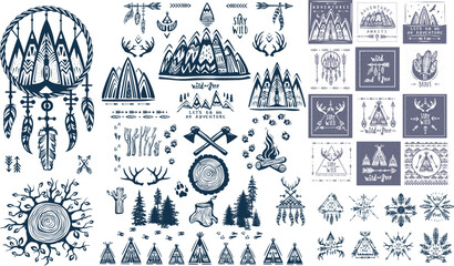 Wanderlust, Explore, Adventure labels, Wild and Free Lettering, Outdoor Posters, Tribal, Wigwams 