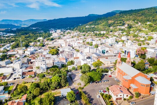 Encantado RS - aerial view of the city center of Encantado, Rio Grande do Sul