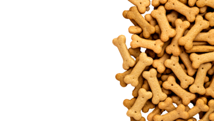 
Close-up of bone shaped cookies for dogs and puppies on transparent background with blank space for text, PNG, pet treats made from natural ingredients