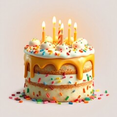 Celebratory cake with lit candles and colorful sprinkles, perfect for birthdays and special occasions.