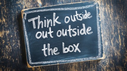 Think Outside the Box Chalkboard on Wood, Innovation , Creativity