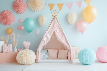 Festive children's location with balloons and a photo spot