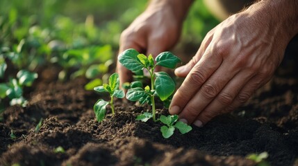 Hands Planting Seedling in Soil, Growth , Agriculture