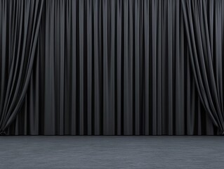 Black velvet curtains draped elegantly in a theater setting, creating a dramatic backdrop
