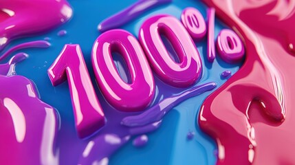 Colorful 100% sign in glossy paint background