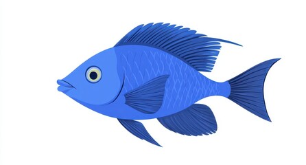 Fototapeta premium Vibrant Blue Fish Illustration with Detailed Fins and Scales, Perfect for Underwater Themes, Marine Life, and Educational Purposes in Digital Art Projects
