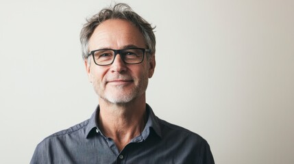 Obraz premium Thoughtful Mature Man with Glasses Posing for a Commercial Portrait