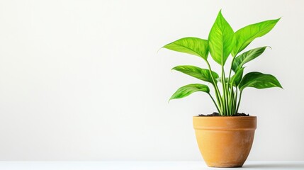 Fototapeta premium Potted Peace Lily Plant with Vibrant Green Leaves on a White Background