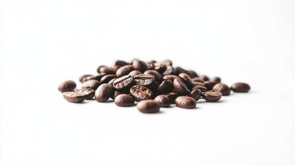 Naklejka premium Pile of Dark Brown Coffee Beans Displayed on White Surface with Detailed Texture