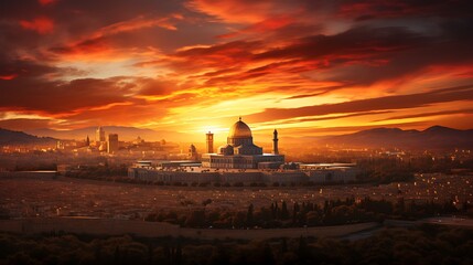 Fototapeta premium Fiery Sunset over the Dome of the Rock, Jerusalem