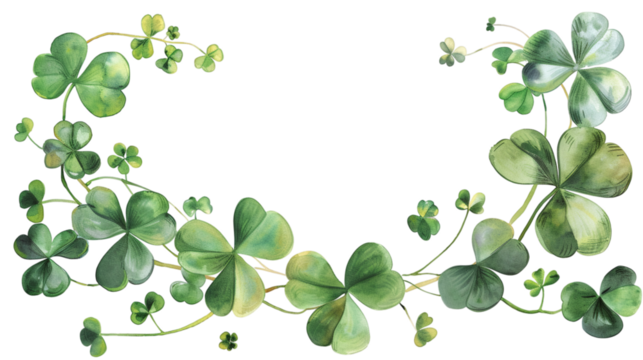 Round clover leaf watercolor frame border isolated on white