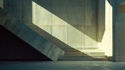 Fototapeta premium Sunlit Concrete Staircase: Architectural Light and Shadow