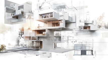 Architectural Design Sketch of Modern Building with Trees