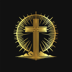 Shiny Gold Cross Silhouette for Religious Art
