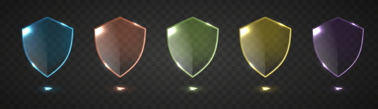 Glass shields isolated. Privacy banner shield set. Realistic translucent glass privacy banner shield