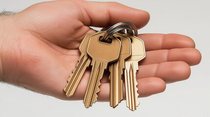 Obraz premium Macro shot of a hand holding new house keys with soft background blur