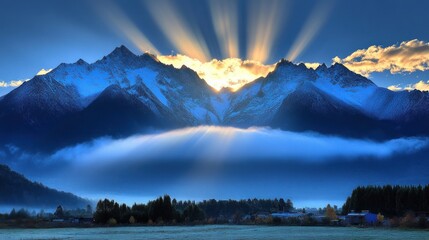 Majestic Sunrise over Snow-Capped Mountains