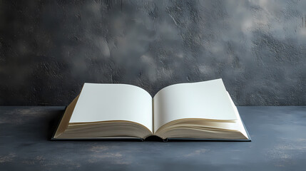 An isolated blank book on a dark grey background, stillness, emptiness, blank. Emptiness - Ruins. Illustration