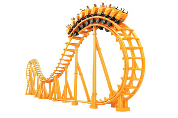 Thrilling descent on a vibrant orange roller coaster at a summer amusement park in full swing isolated on transparent background