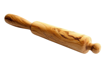 Crafting culinary delights with a beautifully grained wooden rolling pin on a bright backdrop isolated on transparent background