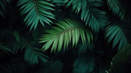 Fototapeta premium Lush Tropical Palm Leaves: A Dark Green Paradise