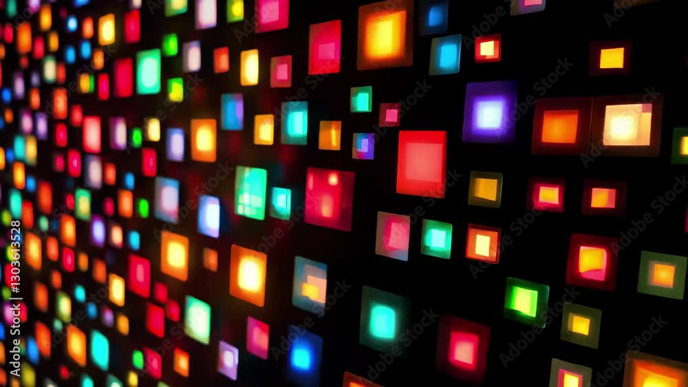 Aufkleber Colorful neon squares move towards the viewer in an abstract visual display highlighting vibrant interactions, Neon squares moving to the camera, vj video