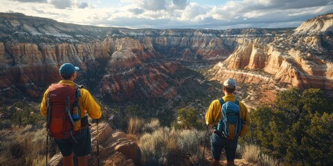 Fototapeta premium Hikers Contemplating Scenic Canyon Vista
