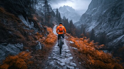 Obraz premium Epic Mountain Biking Adventure: Cyclist on Scenic Trail