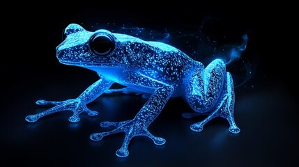 A glowing blue frog with a sparkling texture on a dark background.