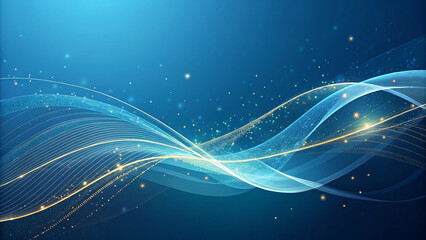 Digital Abstract Artwork with Flowing Blue and Gold Lines