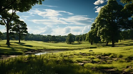 Obraz premium Serene Summer Meadow Landscape: A Picturesque Pastoral Scene