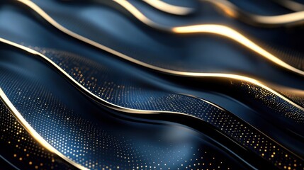 Abstract Dark Blue and Gold Waves: A Luxurious Digital Art