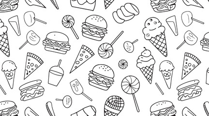Set of Food Icon line Art Vector Drawing pattern Illustration Background.	
