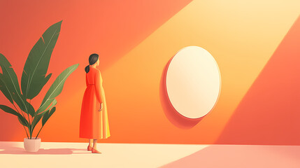 Person reflecting on gratitude in a serene environment, gratitude, minimal illustration. Reflection - Mirror. Illustration