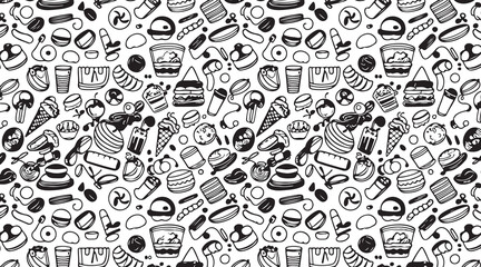 Set of Food Icon line Art Vector Drawing pattern Illustration Background.	