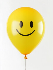 A close-up of a single yellow balloon with a smiley face against a white background. A simple yet powerful representation of joy, optimism, and good mood